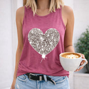 Sequin Heart Women's Color Cotton Tank Top in Red