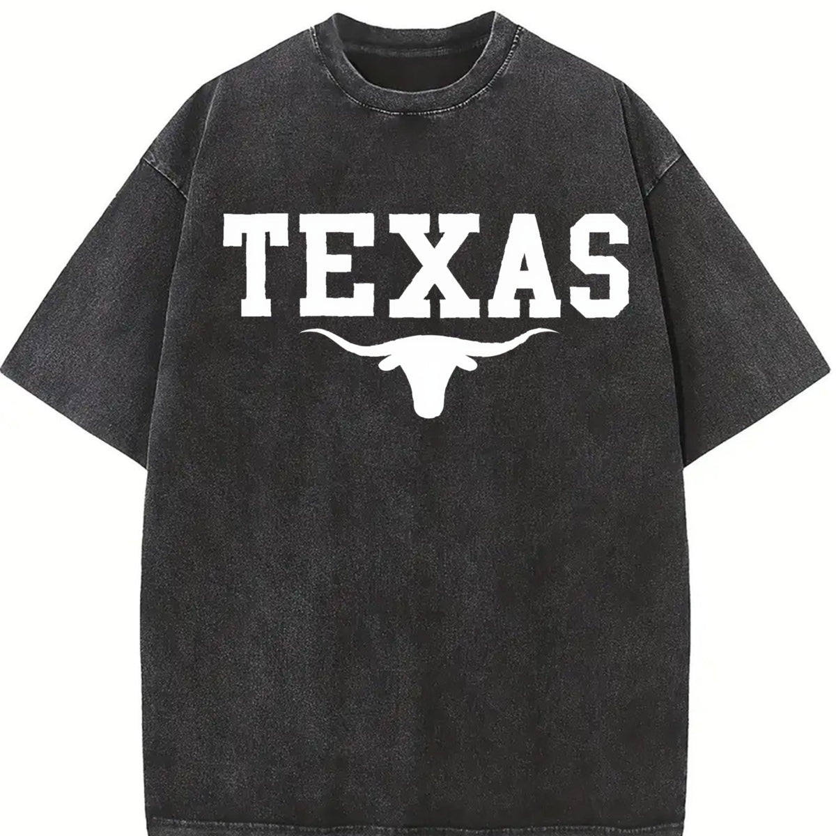 Texas Longhorn Cattle Vintage Washed T-Shirt in Black