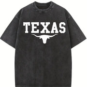 Texas Longhorn Cattle Vintage Washed T-Shirt in Black