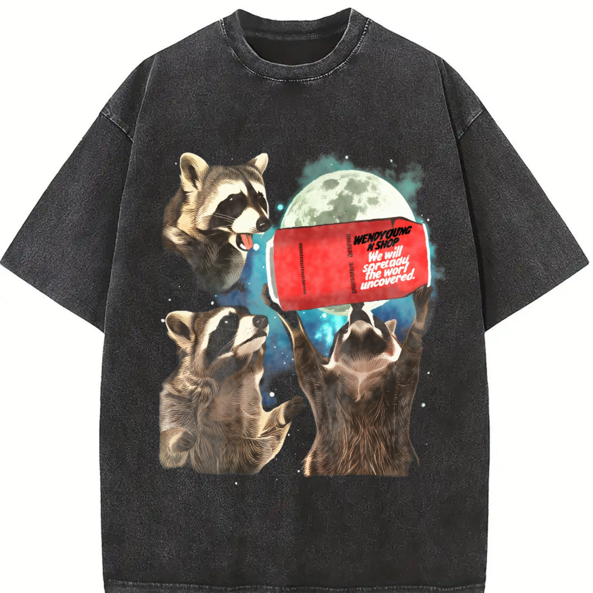 Three Raccoons Coke Zero vintage washed oversized T-shirt in Black