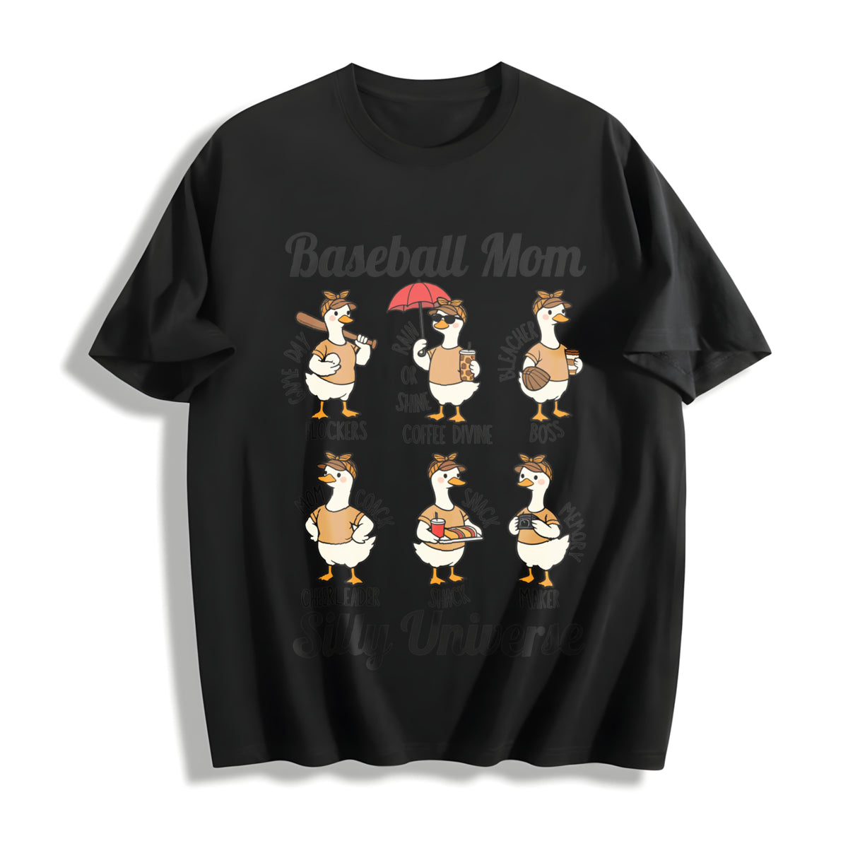Silly Goose Baseball Mom Cotton T-Shirt in Black