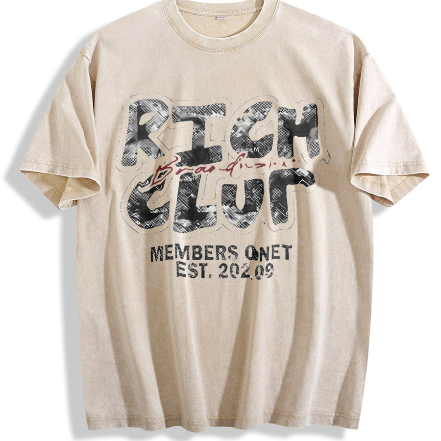 Rich Club Members Only Vintage Washed T-Shirt in Beige