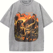 Dinosaur Retro Jurassic Dino Triceratops T Rex Vintage Washed T-Shirt in Gray