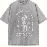 Positive Self-care Vintage Washed T-Shirt in Gray