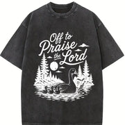 Off to Praise the Lord Christian Faith Duck Nature Vintage Washed T-Shirt in Black