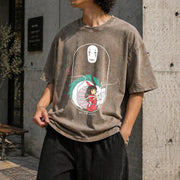 Spirited Away Studio Ghibli Hayao Miyazaki Studio Ghibli Vintage Washed T-Shirt in Brown