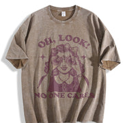 Oh Look No One Cares Retro Woman Vintage Washed T-Shirt in Brown