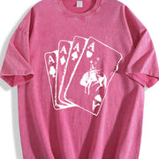 Ace Card Cowboy Playing Card Poker Card Games vintage washed oversized T-shirt in Red