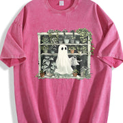 Plant Ghost Halloween Plant Vintage Washed T-Shirt in Red