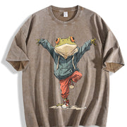 Ladies' Frog Spread Wings Vintage Washed T-Shirt in Brown
