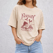 Fantasy Readers Society vintage washed oversized T-shirt in Beige