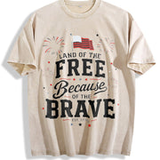 Land of the Free Because of the Brave Vintage Washed T-Shirt in Beige