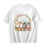 Ladies' Cat in Easter Basket Cotton T-Shirt in White