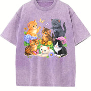 Cute Kitten Cat Lover Vintage Washed T-Shirt in Purple