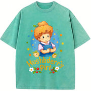 Cartoon Strawberry Shortcake Friends Nostalgia 80 vintage washed oversized T-shirt in Blue