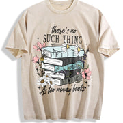 Book Lover There's No Such Thing as Too Many Books Vintage Washed T-Shirt in Beige