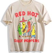 Red Hot Silly Peppers Vintage Washed T-Shirt in Beige