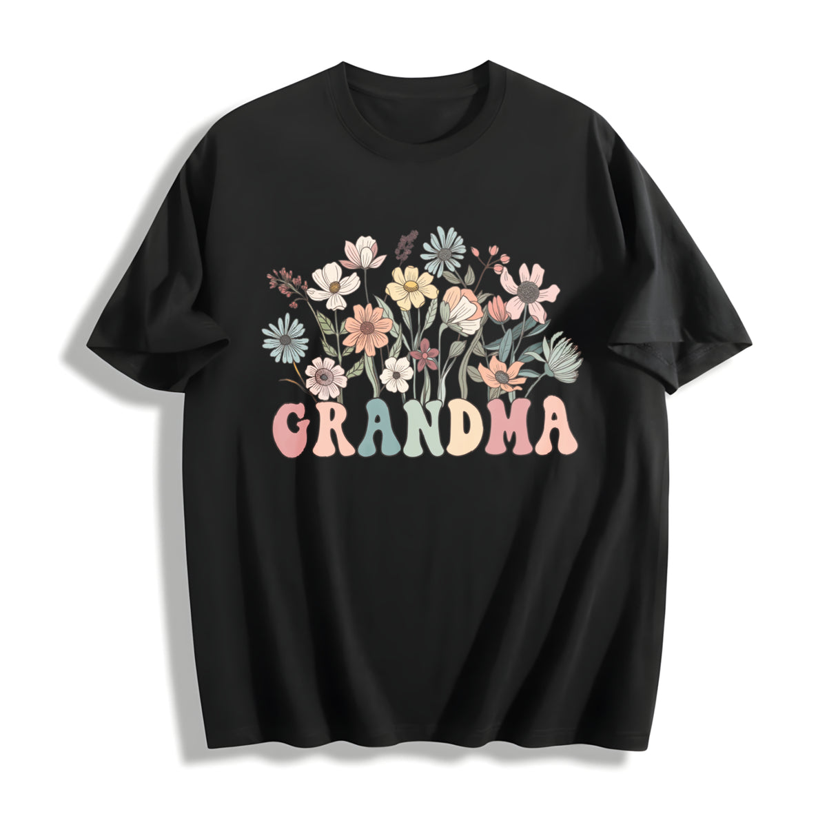 Wildflower Grandma Cotton T-Shirt in Black