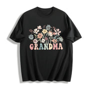 Wildflower Grandma Cotton T-Shirt in Black
