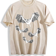 Bat Gothic Batik Vintage Washed T-Shirt in Beige