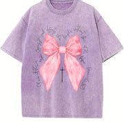 Coquette Christian Pink Bow Faith Vintage Washed T-Shirt in Purple