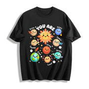 You Are Positive Affirmation Solar System Cotton T-Shirt in Black