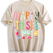 Happy To See Your Face Teacher Appreciation vintage washed oversized T-shirt in Beige
