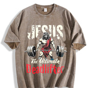 Jesus the Ultimate Deadlifter Vintage Washed T-Shirt in Brown