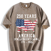 Patriotic American Flag Semiquincentennial Vintage Washed T-Shirt in Brown