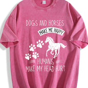 Dogs and Horses Make Me Happy Humans Make My Head Hurt Vintage Washed T-Shirt in Red