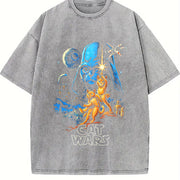 Cat Wars 90s Retro Space Cats ® Vintage Washed T-Shirt in Gray