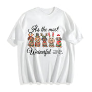 Dachshund Christmas Cotton T-Shirt in White