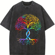 Pride Tree of Life Bella Canvas V-neck Vintage Washed T-Shirt in Black