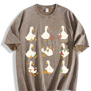 Cute Goose Crocheting Vintage Washed T-Shirt in Brown