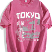 For Formal Urban Distressed Enthusiasts Vintage Washed T-Shirt in Red