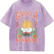 Good Day Sunshine Boho Vintage Washed T-Shirt in Purple