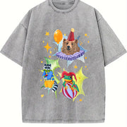 Party Zoo Quilted Brand Vintage Washed T-Shirt in Gray