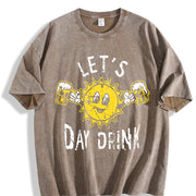 Lets Day Drink Drunken Sunny Booze Drinking for Guys Vintage Washed T-Shirt in Brown