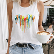 Colorful Dripping Paw Prints Crew-neck Sleeveless Vest Women's Color Cotton Tank Top in White