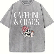 Caffeine and Chaos Vintage Washed T-Shirt in Gray