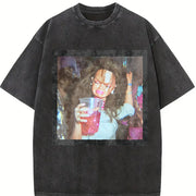 Drinking Glam Doll Vintage Washed T-Shirt in Black