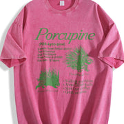 Porcupine 90s Retro Animal Facts Info Vintage Washed T-Shirt in Red