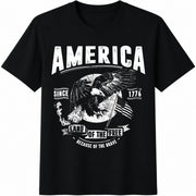 By Sarah Patriotic Home of Free Because of Brave 4th July Cotton T-Shirt in Black