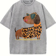 Ladies' Leopard Dog Vintage Washed T-Shirt in Gray