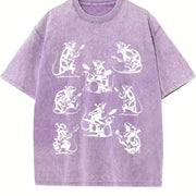 Rocker Rats 90s Retro Rat Playing Rock Guitar Vintage Washed T-Shirt in Purple