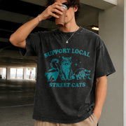 Support Local Street Cats Vintage Washed T-Shirt in Black