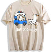 Premium Silly Goose Police Chase Got Too Silly Meme Goose Vintage Washed T-Shirt in Beige