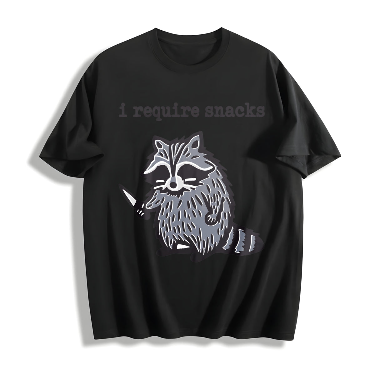 Winter Animal Snack Thief Raccoon Cotton T-Shirt in Black