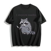 Winter Animal Snack Thief Raccoon Cotton T-Shirt in Black