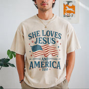 She Loves Jesus and America Too Vintage Washed T-Shirt in Beige
